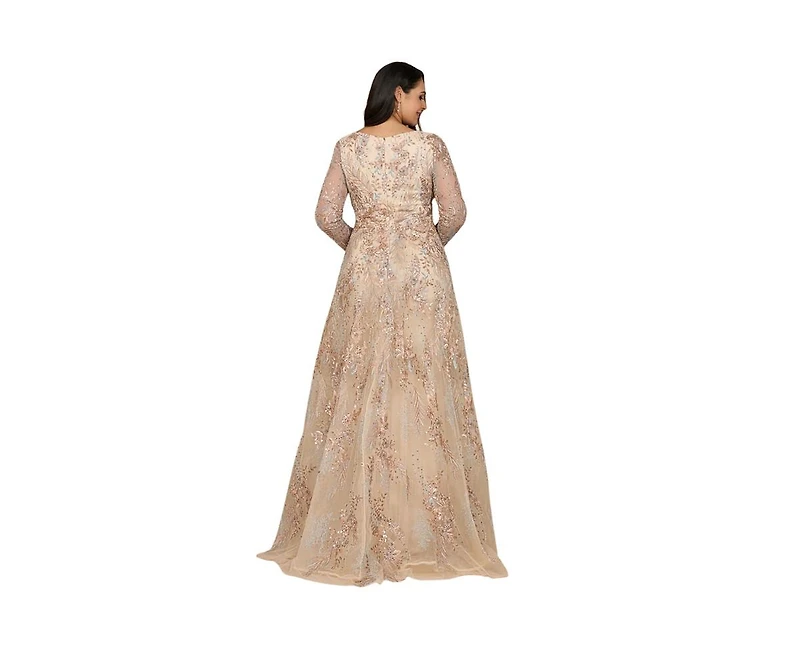 Lara Women's Lace Long Sleeve Gown with Overskirt