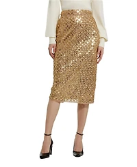 Mac Duggal Women's Sequin Embellished Mesh Fitted Midi Pencil Skirt