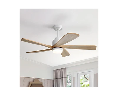 52-inch Modern Stylish White 5-Blade Ceiling Fan with Remote Control and Light Source
