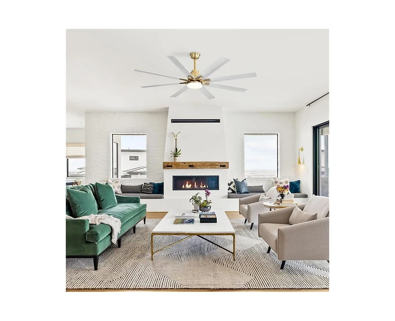 66-inch Modern Golden 8-blade Ceiling Fan with Intelligent Remote Control and App Timing Function for Various Indoor Layouts