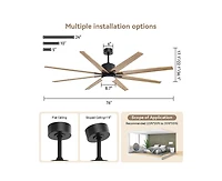76-inch Modern and Simple Black 8-Blade Ceiling Fans with Remote Control and Lighting Kit