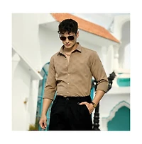 Campus Sutra Men's Ash Brown Grid-Check Tactile Shirt