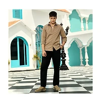 Campus Sutra Men's Ash Brown Grid-Check Tactile Shirt