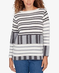Ruby Rd. Petite Striped Feather Eyelash Pullover Sweater