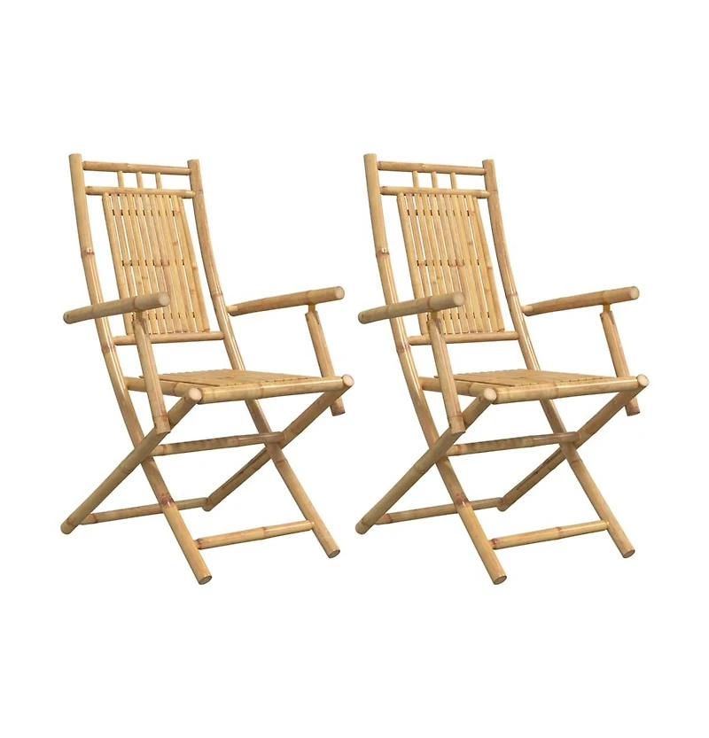 vidaXL Garden Chair Set of 2 Natural Bamboo Bamboo Medium Foldable