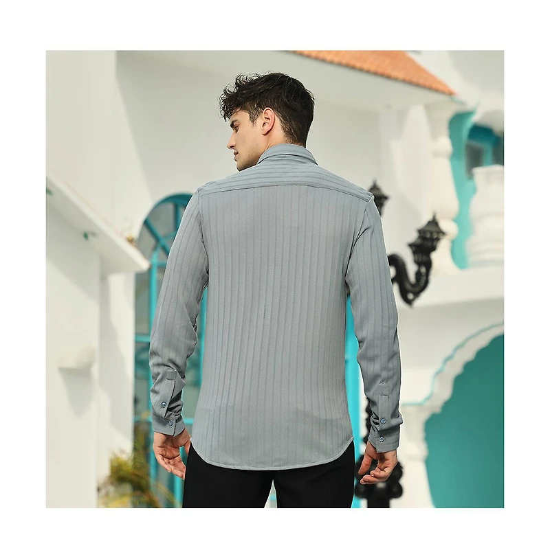 Campus Sutra Men's Coin Grey Chevron-Panel Tactile Shirt