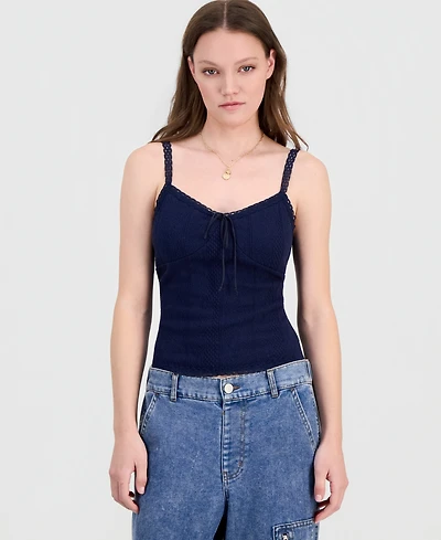 Just Polly Junior's Textured-Knit Lace-Trim Cami Top