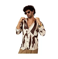 Campus Sutra Men's Chocolate Brown & Daisy White Contour-Lines Pleated Shirt
