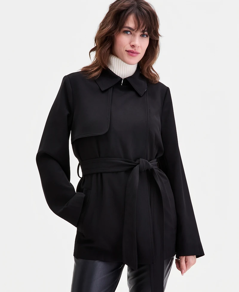 Calvin Klein Women's Short Belted Crepe Trench Coat