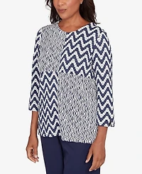 Alfred Dunner Women's Saratoga Springs Textured Panel Spliced Knit Top