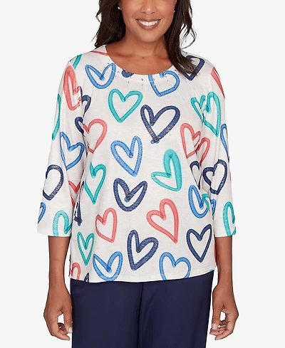 Alfred Dunner Women's Saratoga Springs Tossed Heart Pattern Knit Top