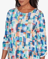 Alfred Dunner Women's Saratoga Springs Tile Print Colorblock Textured Top