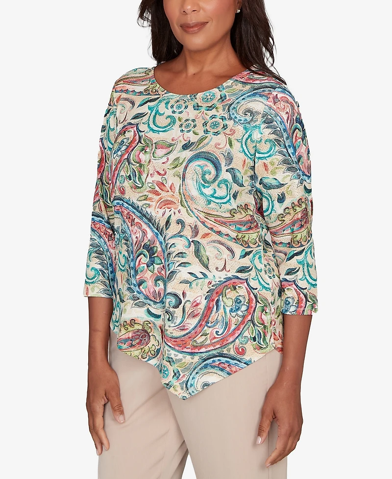Alfred Dunner Women's Saratoga Springs Classic Paisley Print Pullover Knit Top