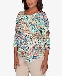 Alfred Dunner Women's Saratoga Springs Classic Paisley Print Pullover Knit Top