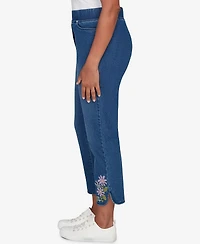 Alfred Dunner Women's Hilton Head Cross Stitch Flower Embroidery Ankle Pants