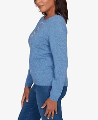 Alfred Dunner Women's Hilton Head Center Embroidery Accent Sweater