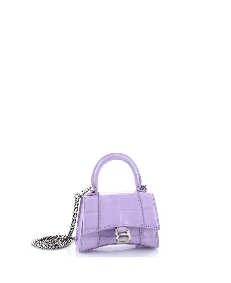 Pre-Owned Balenciaga Mini Hourglass Chain Top Handle Bag Embossed Leather