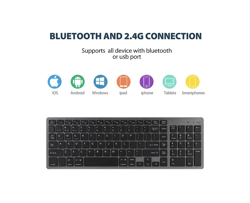 2.4G Wireless Keyboard and Mouse Combo - Dual-mode keyboard & Bluetooth mouse for Laptop, Desktop