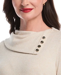 Rafaella Petite Split Collar Long Sleeve Top