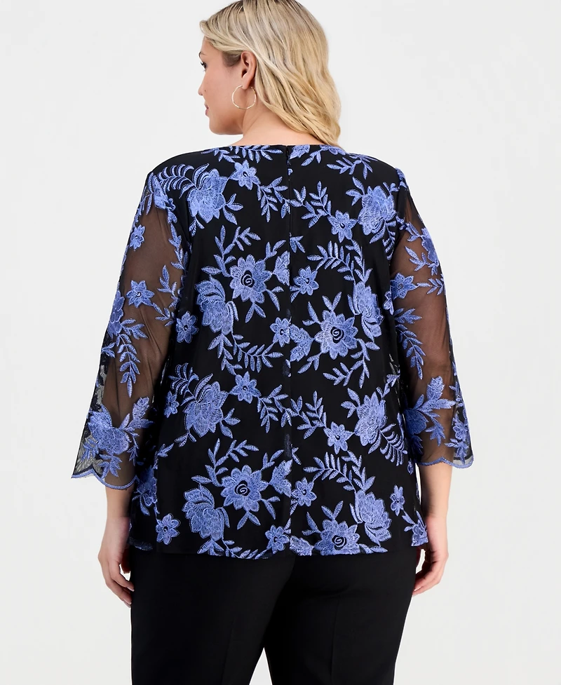 Alex Evenings Plus Layered-Look Embroidered Top