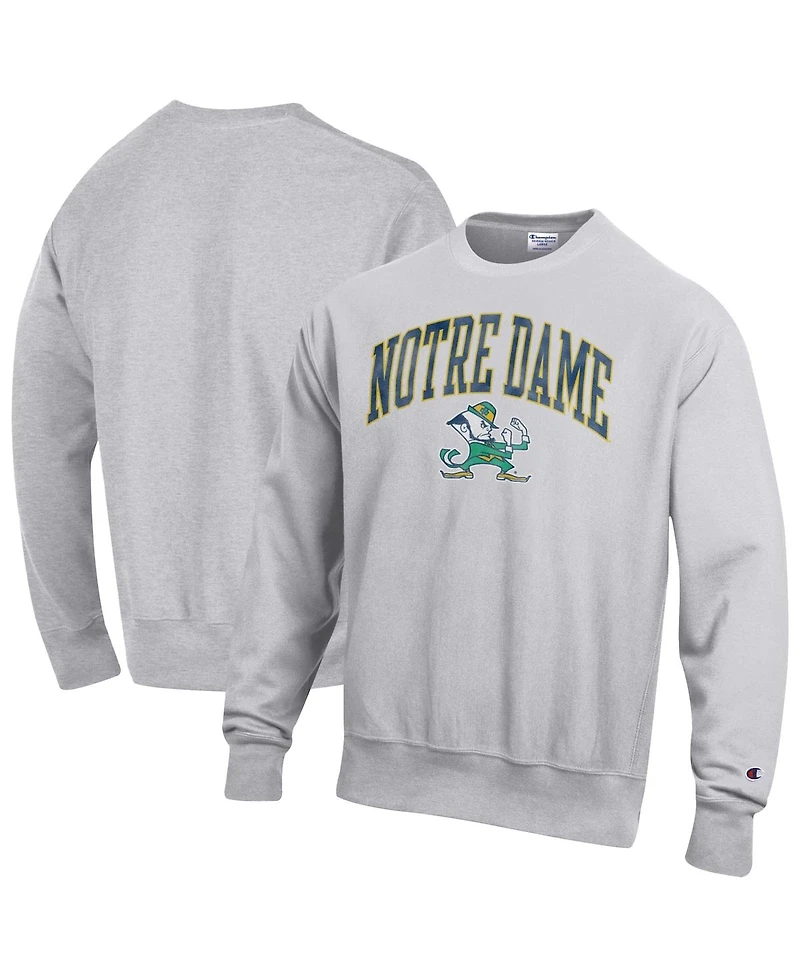 Champion Men's Gray Notre Dame Fighting Irish Distressed Arch Over Logo Reverse Weave Crew Neck Sweatshirt