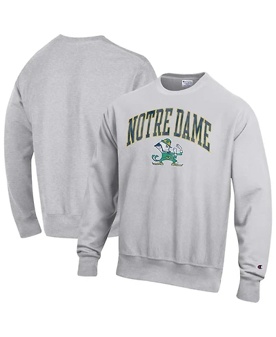 Champion Men's Gray Notre Dame Fighting Irish Distressed Arch Over Logo Reverse Weave Crew Neck Sweatshirt