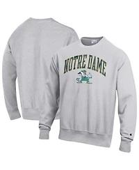 Champion Men's Gray Notre Dame Fighting Irish Distressed Arch Over Logo Reverse Weave Crew Neck Sweatshirt