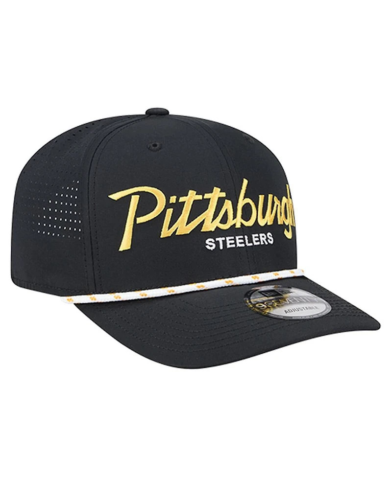 New Era Men's Black Pittsburgh Steelers Script 9SEVENTY Adjustable Hat