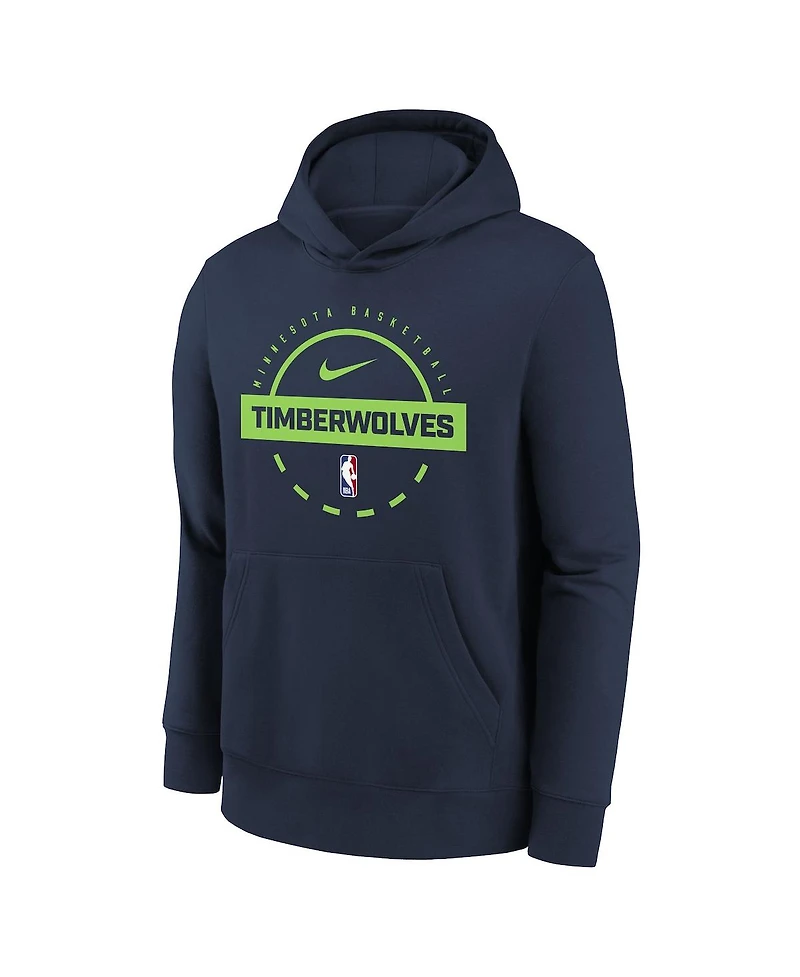 Nike Big Boys and Girls Navy Minnesota Timberwolves 2025/26 Club Fleece Practice Hoodie