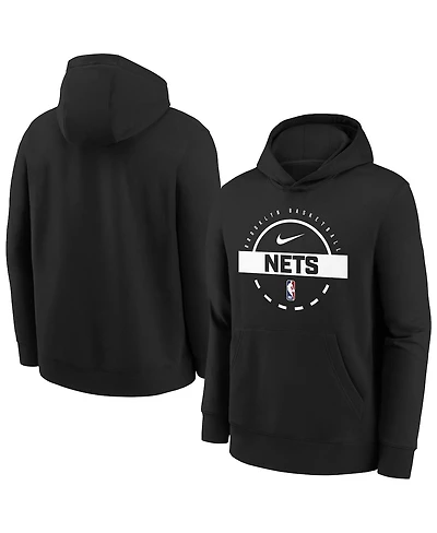 Nike Big Boys and Girls Black Brooklyn Nets 2025/26 Club Fleece Practice Hoodie