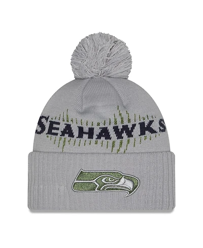 New Era Men's Wolf Gray Seattle Seahawks 2025 Rivalries Collection Sideline Cuffed Pom with Knit Hat