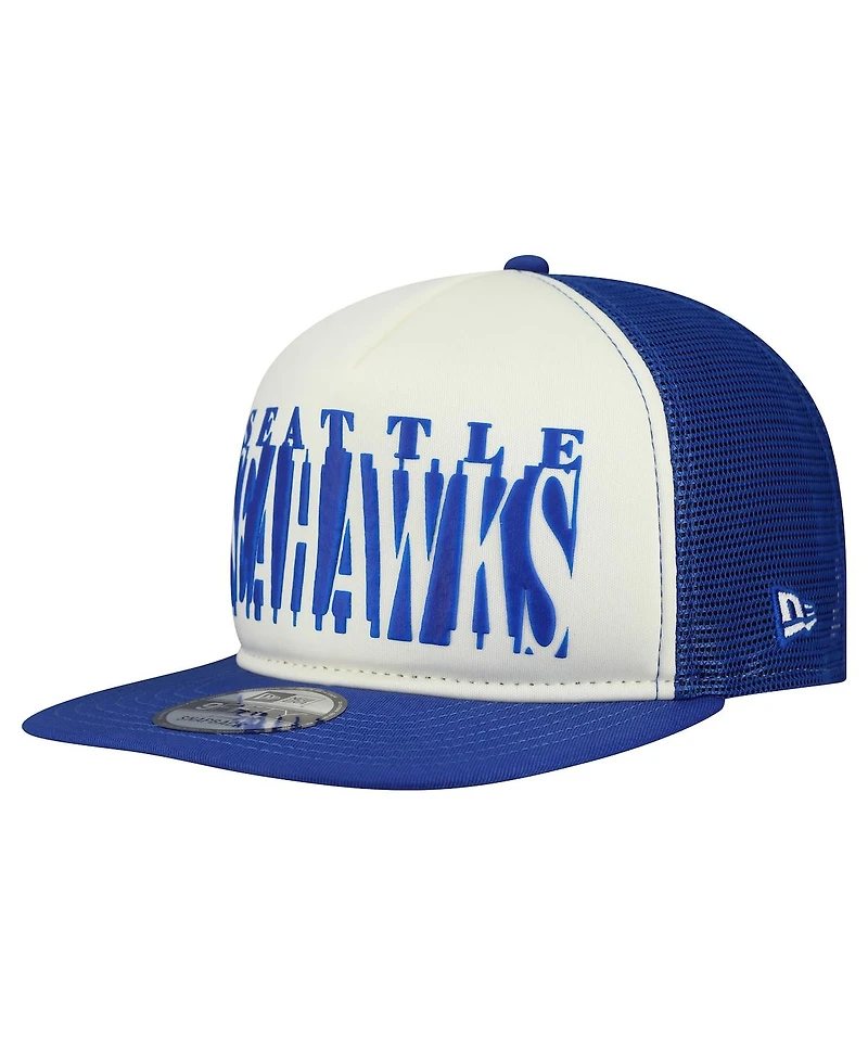 New Era Men's Cream/Royal Seattle Seahawks Throwback Cutout A-Frame 9FIFTY Snapback Hat