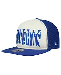 New Era Men's Cream/Royal Seattle Seahawks Throwback Cutout A-Frame 9FIFTY Snapback Hat