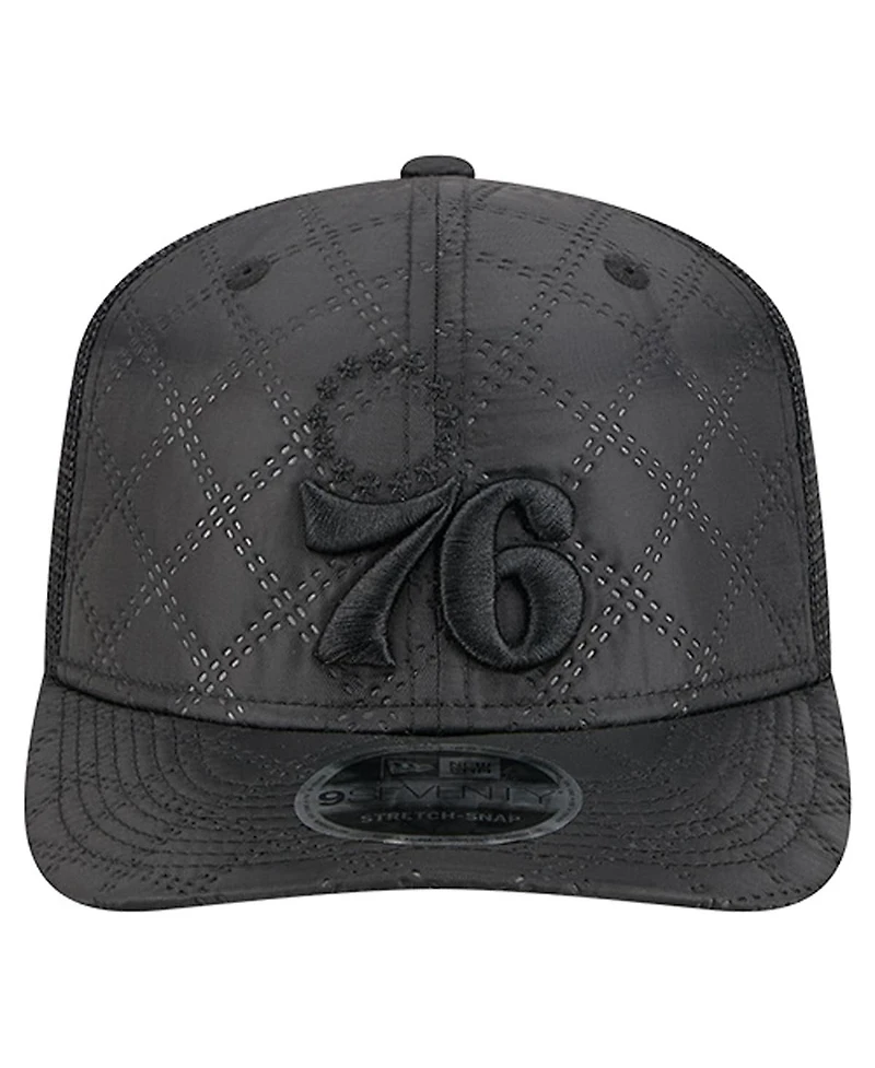 New Era Men's Black Philadelphia 76ers Quilted 9SEVENTY Trucker Adjustable Hat