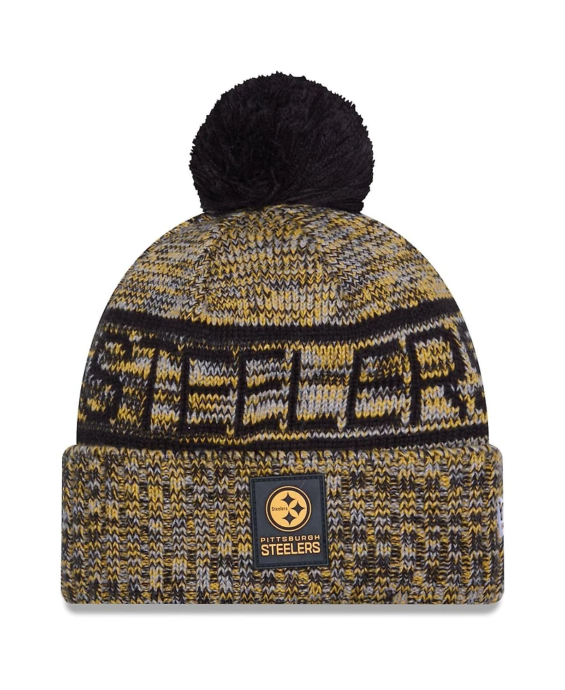 New Era Men's Gold Pittsburgh Steelers 2025 Sideline Cold Weather Cuffed Pom with Knit Hat