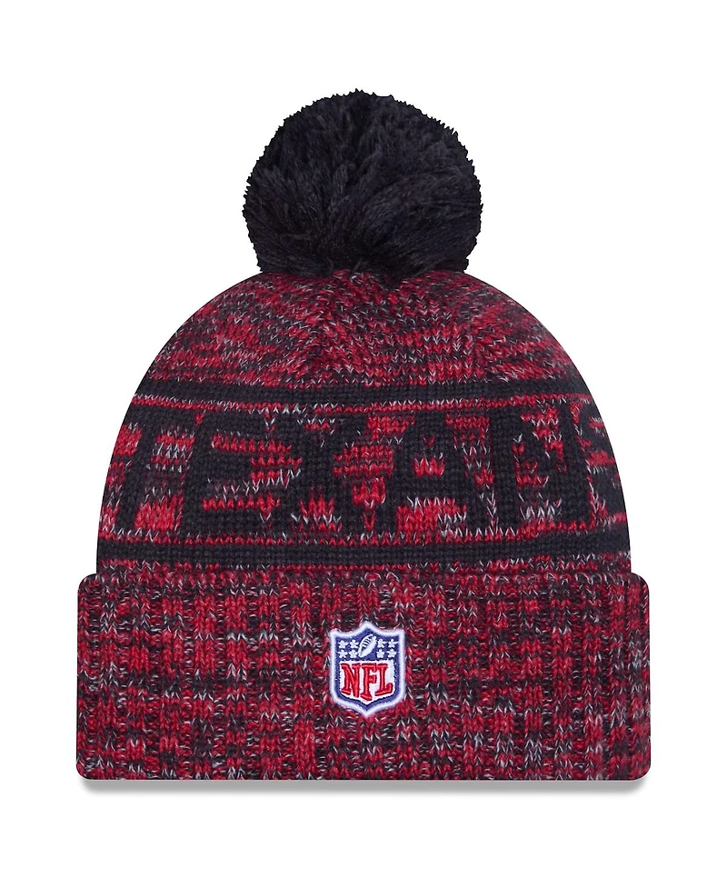 New Era Men's Red Houston Texans 2025 Sideline Cold Weather Cuffed Pom with Knit Hat