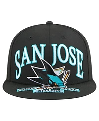 New Era Men's Black San Jose Sharks Oversized Vintage Arch 59Fifty Fitted Hat