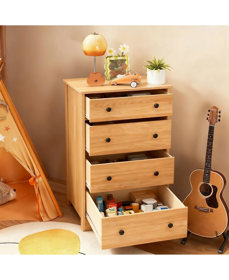 Airsurfer 4 Drawer Chest Brown Finish Modern Wood Dresser Storage Cabinet for Bedroom Living Room or Entryway