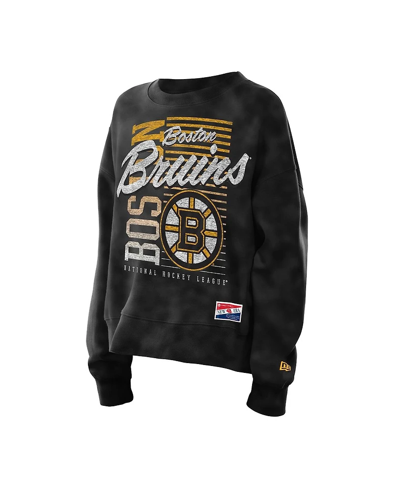 New Era Women's Black Boston Bruins Oversized Throwback Mineral Wash Sweatshirt