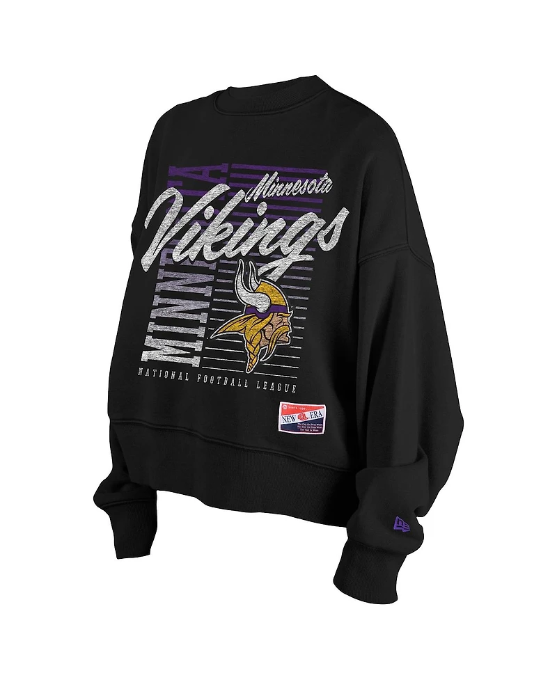New Era Women's Black Minnesota Vikings Oversized Throwback Mineral Wash Crew Neck Sweatshirt