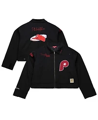 Mitchell & Ness Women's Black Philadelphia Phillies Mechanic Cropped Full-Zip Jacket