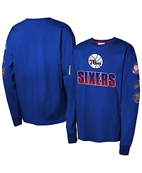 Mitchell & Ness Big Boys and Girls Royal Philadelphia 76ers Hardwood Classics All Over Long Sleeve T-Shirt