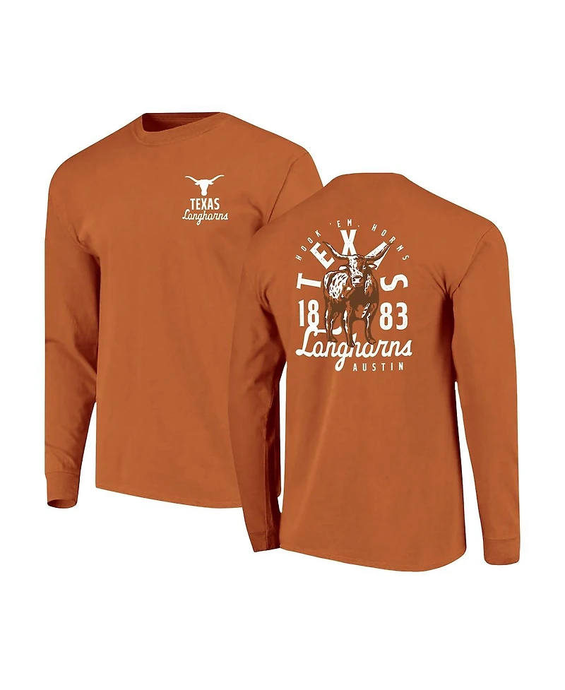 Image One Men's Texas Orange Longhorns Comfort Colors Mascot Overlay Long Sleeve T-Shirt