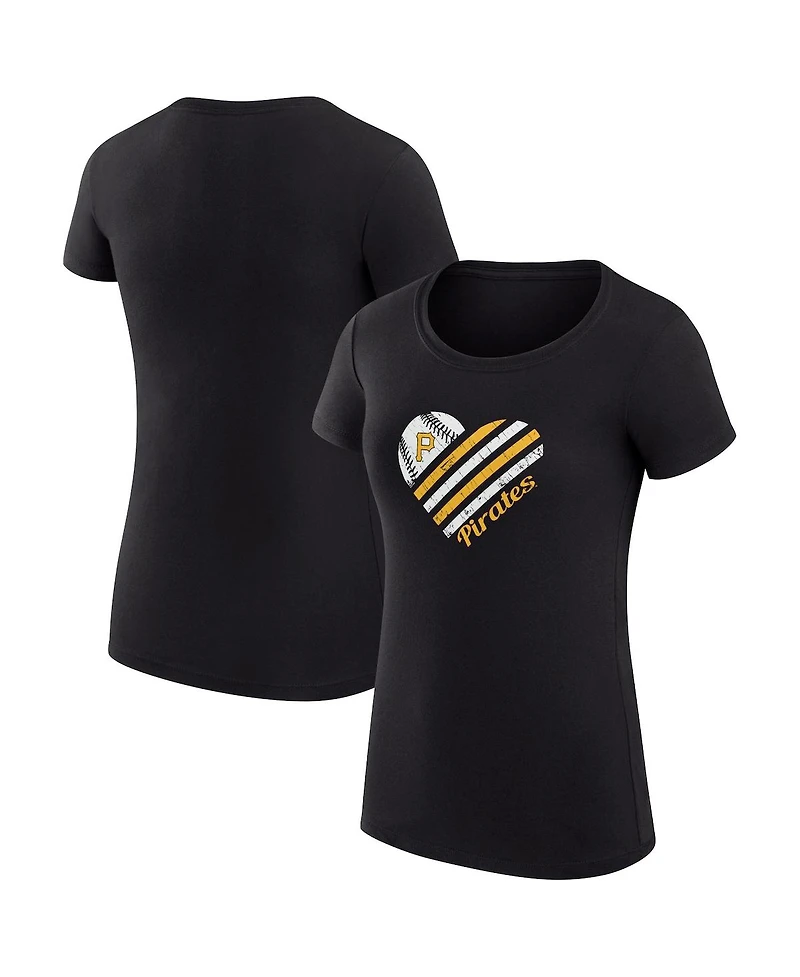 G-iii 4Her by Carl Banks Women's Black Pittsburgh Pirates Super-Slim Fit Lightweight Heart Graphic T-Shirt