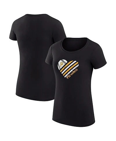 G-iii 4Her by Carl Banks Women's Black Pittsburgh Pirates Super-Slim Fit Lightweight Heart Graphic T-Shirt