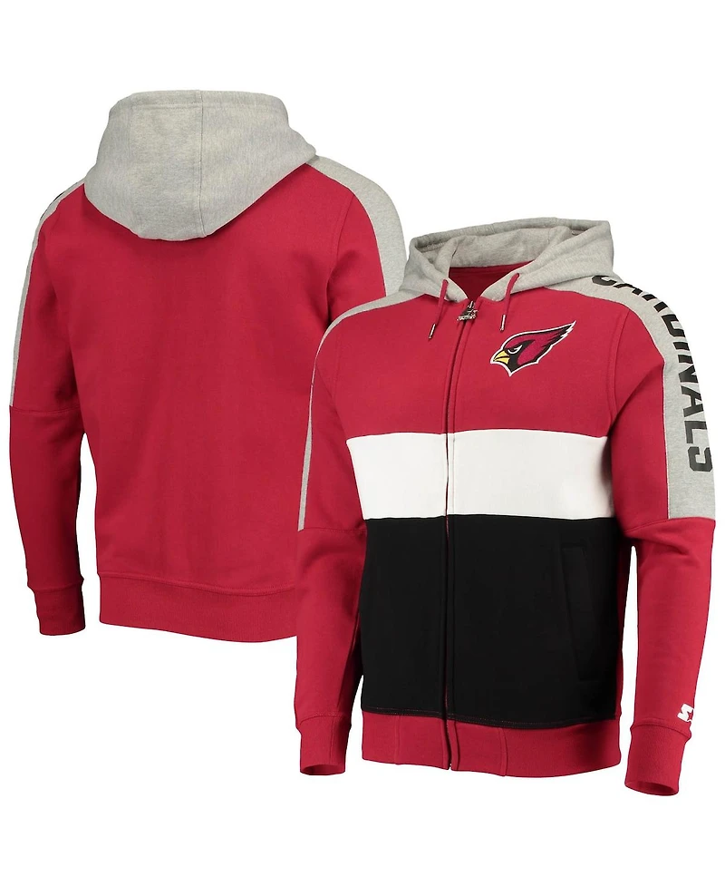 Starter Men's Cardinal/Black Arizona Cardinals Playoffs Color Block Full-Zip Hoodie