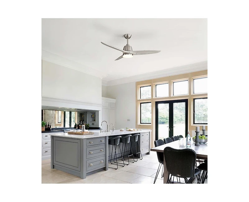 56-inch Modern Golden 3 Solid Wood Blade Tri Color Dimming Ceiling Fan with Six Speed Remote Control and Forward Reverse Function for Indoor