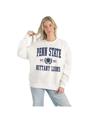 Gameday Couture Women's White Penn State Nittany Lions Premium Fleece Drop Shoulder Oversized Pullover Sweatshirt