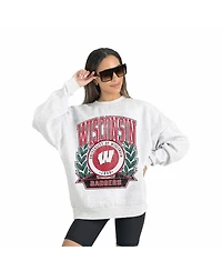 Gameday Couture Women's Gray Wisconsin Badgers Premium Fleece Drop Shoulder Oversized Pullover Sweatshirt