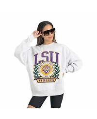 Gameday Couture Women's Gray Lsu Tigers Premium Fleece Drop Shoulder Oversized Pullover Sweatshirt